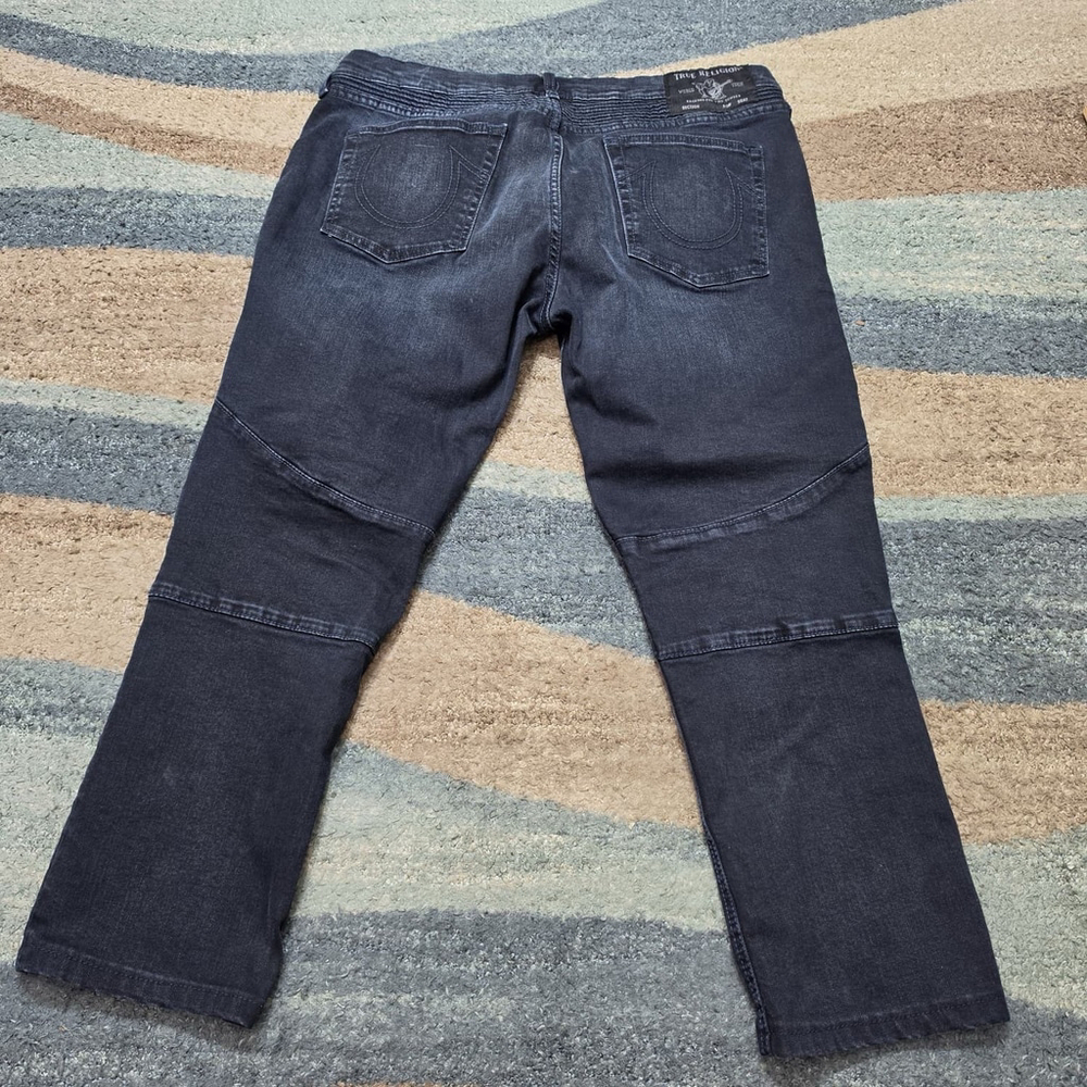 True Religion Rocco Moto Jeans Mens 36 Gray Relaxed Skinny Biker